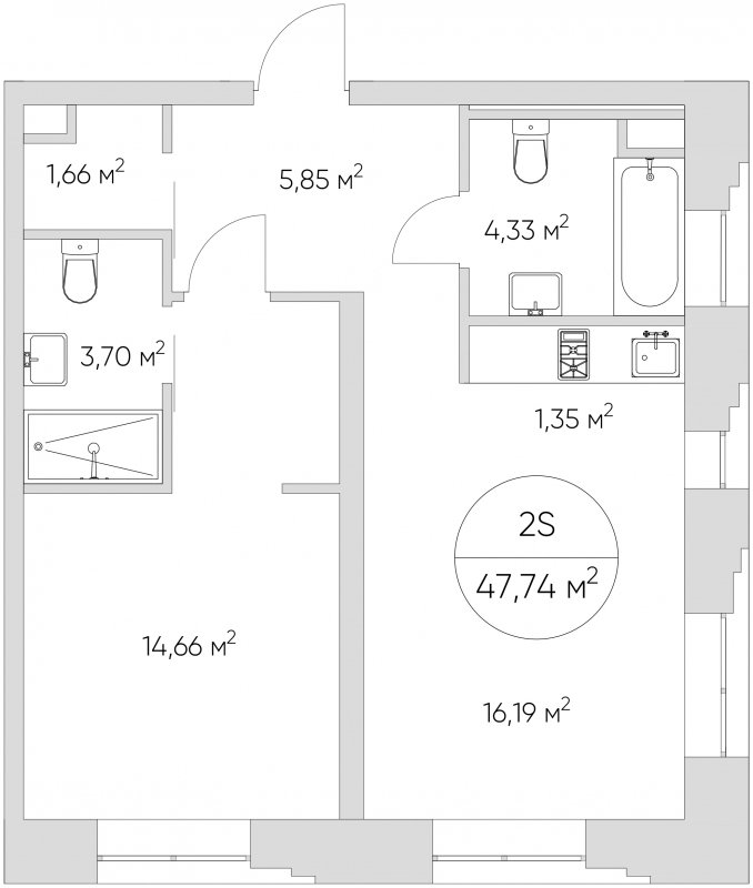 2-комнатные апартаменты без отделки, 47.74 м2, 7 этаж, сдача 1 квартал 2024 г., ЖК N'ICE LOFT, корпус 2 - объявление 1702036 - фото №1