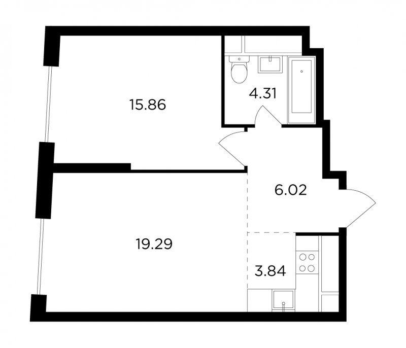2-комнатная квартира без отделки, 49.32 м2, 29 этаж, дом сдан, ЖК КутузовGRAD 2, корпус 3 - объявление 1801963 - фото №1