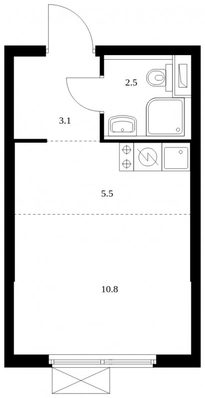 Студия с полной отделкой, 21.9 м2, 10 этаж, сдача 1 квартал 2025 г., ЖК Бунинские луга, корпус 3.8.1 - объявление 1850094 - фото №1