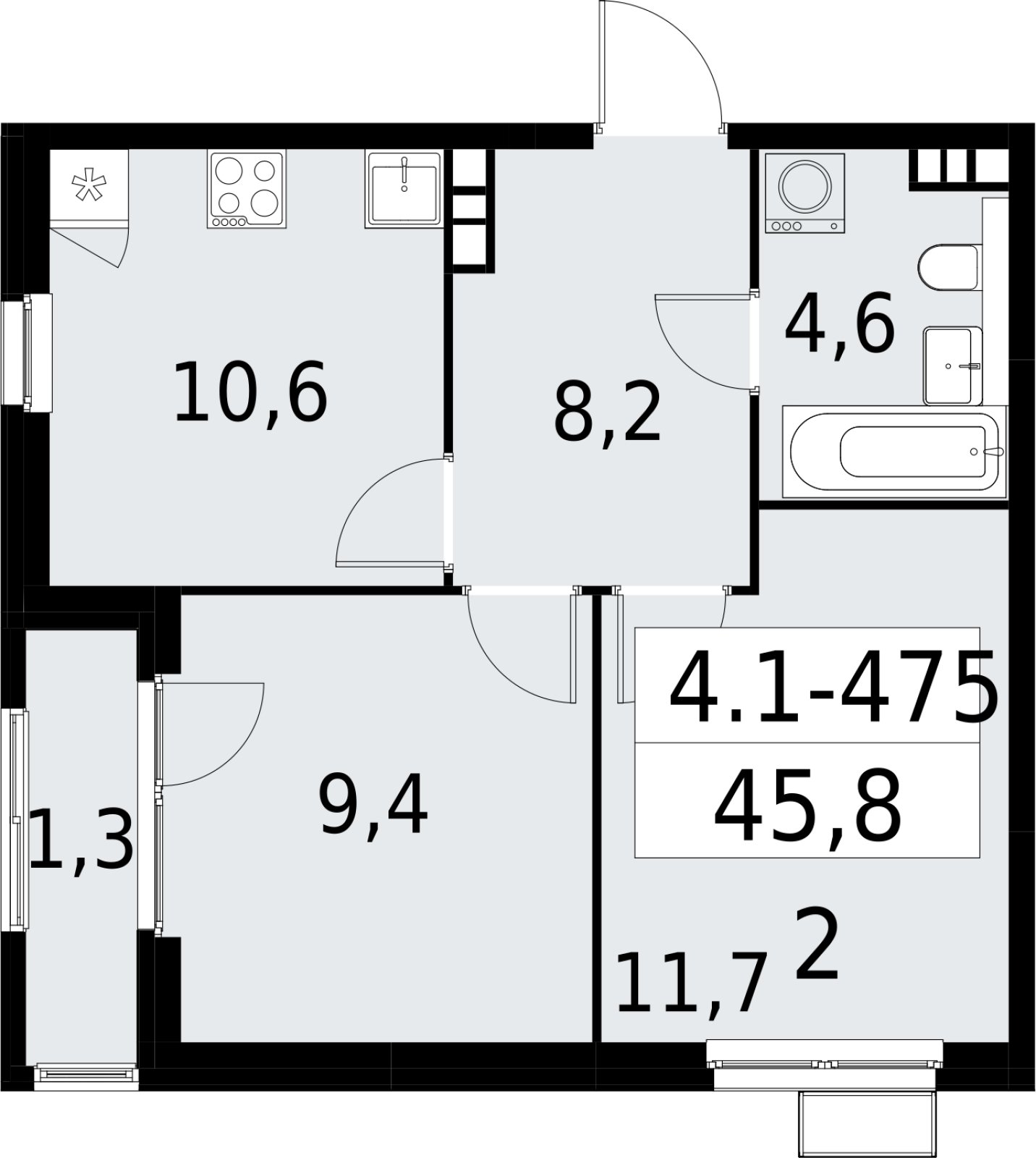 2-комнатная квартира с полной отделкой, 45.8 м2, 12 этаж, сдача 2 квартал 2027 г., ЖК Южные сады, корпус 4.1.2 - объявление 2392980 - фото №1