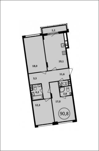 3-комнатная квартира без отделки, 90.8 м2, 10 этаж, сдача 4 квартал 2022 г., ЖК Испанские кварталы, корпус 5.2 - объявление 1409325 - фото №1