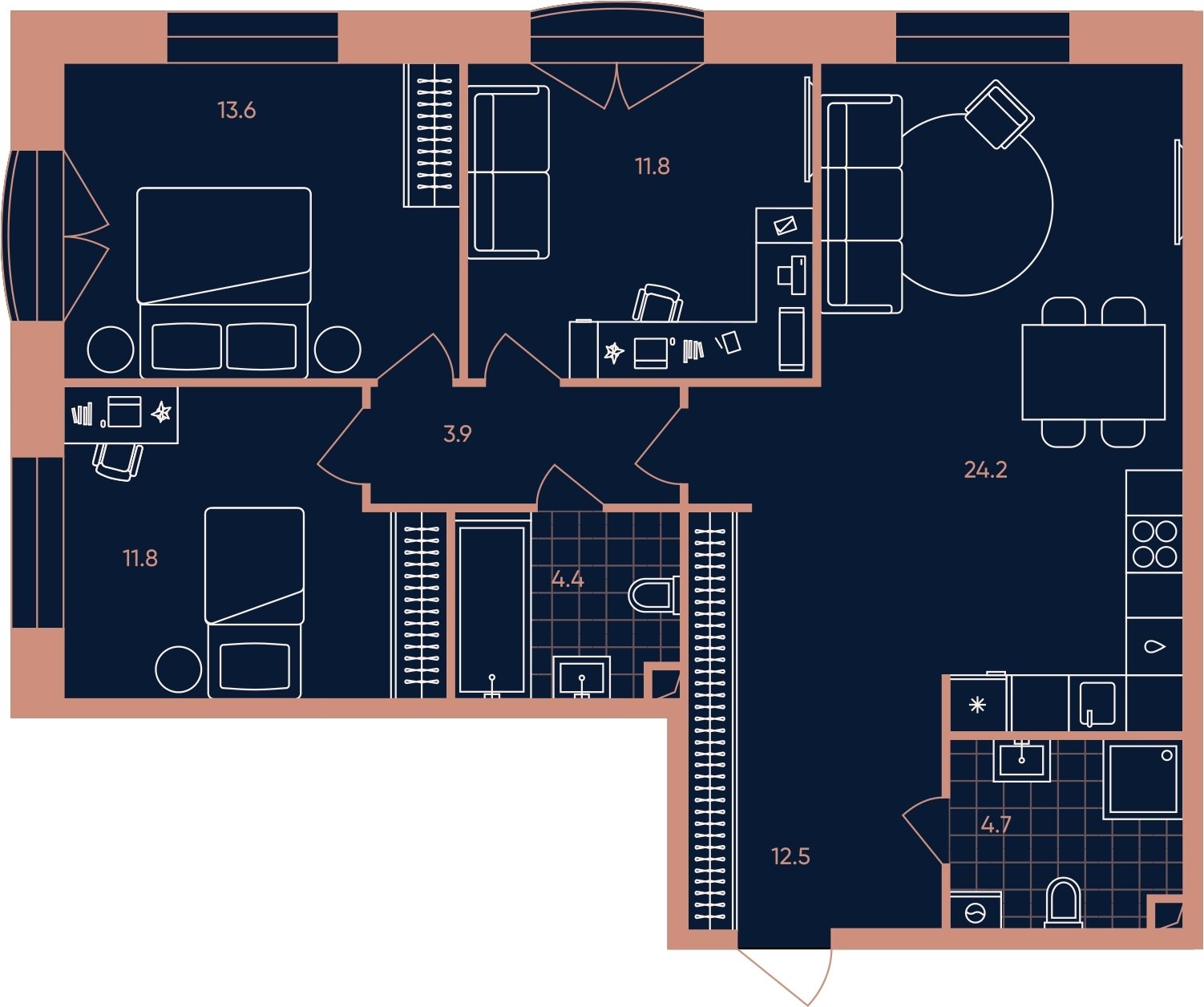 4-комнатная квартира (евро) без отделки, 86.9 м2, 4 этаж, сдача 3 квартал 2026 г., ЖК ERA, корпус 1 - объявление 2287388 - фото №1