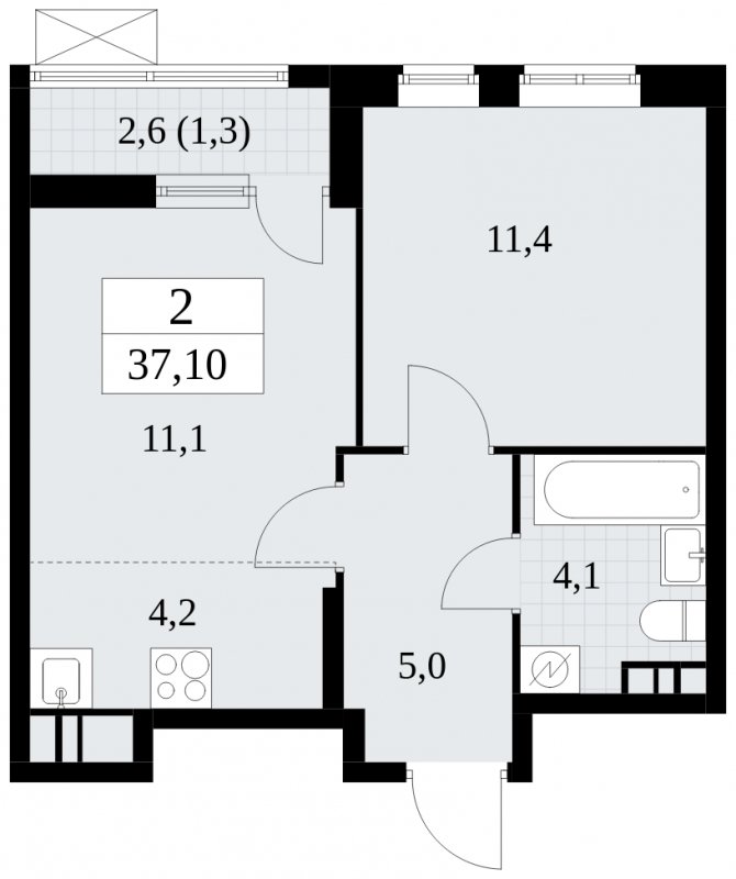 2-комнатная квартира (евро) без отделки, 37.1 м2, 17 этаж, сдача 1 квартал 2025 г., ЖК Прокшино, корпус 5.2.5 - объявление 1900969 - фото №1
