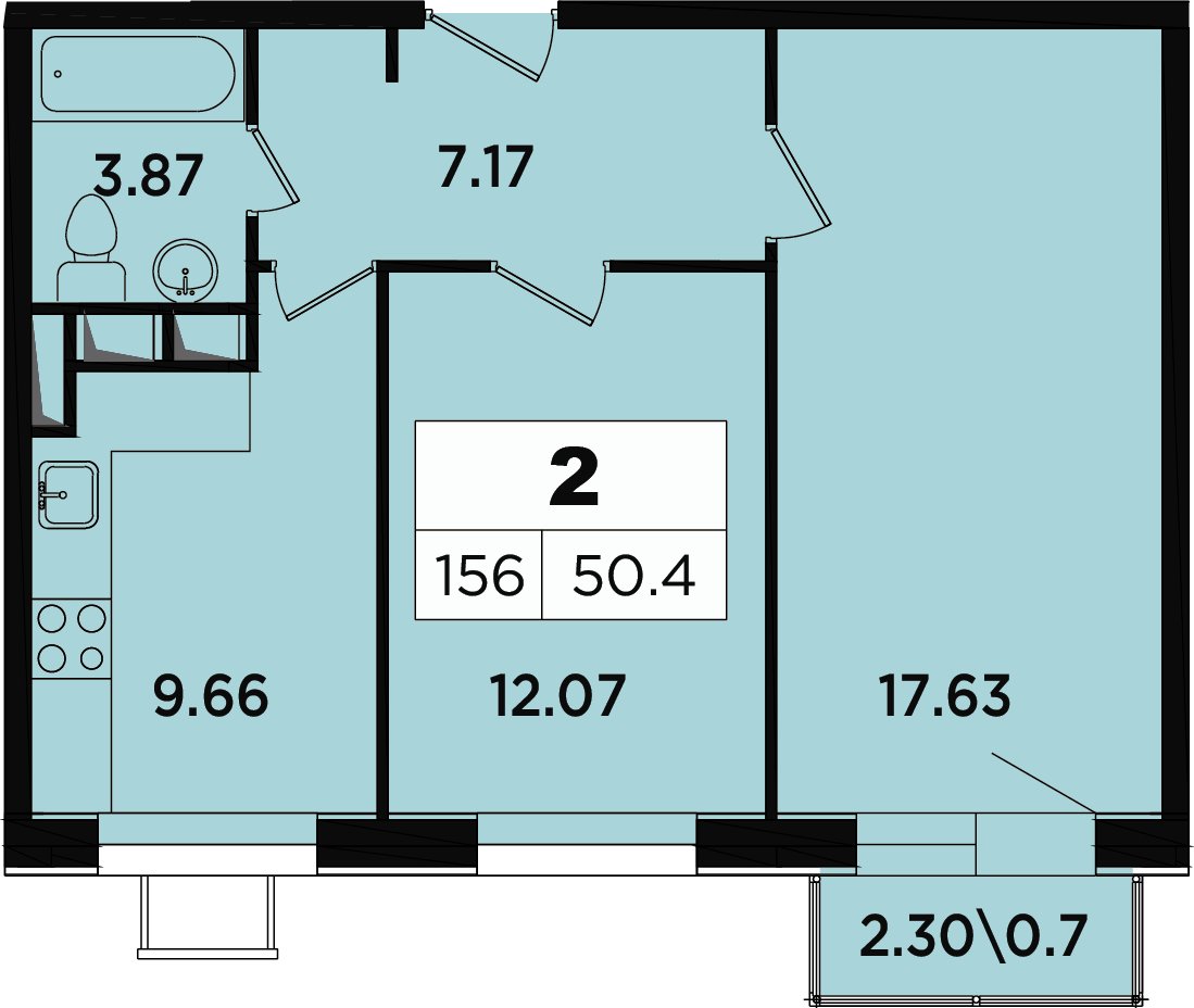 2-комнатные апартаменты без отделки, 48.2 м2, 8 этаж, дом сдан, ЖК Легендарный Квартал на Березовой  аллее, корпус 1 - объявление 2349134 - фото №1