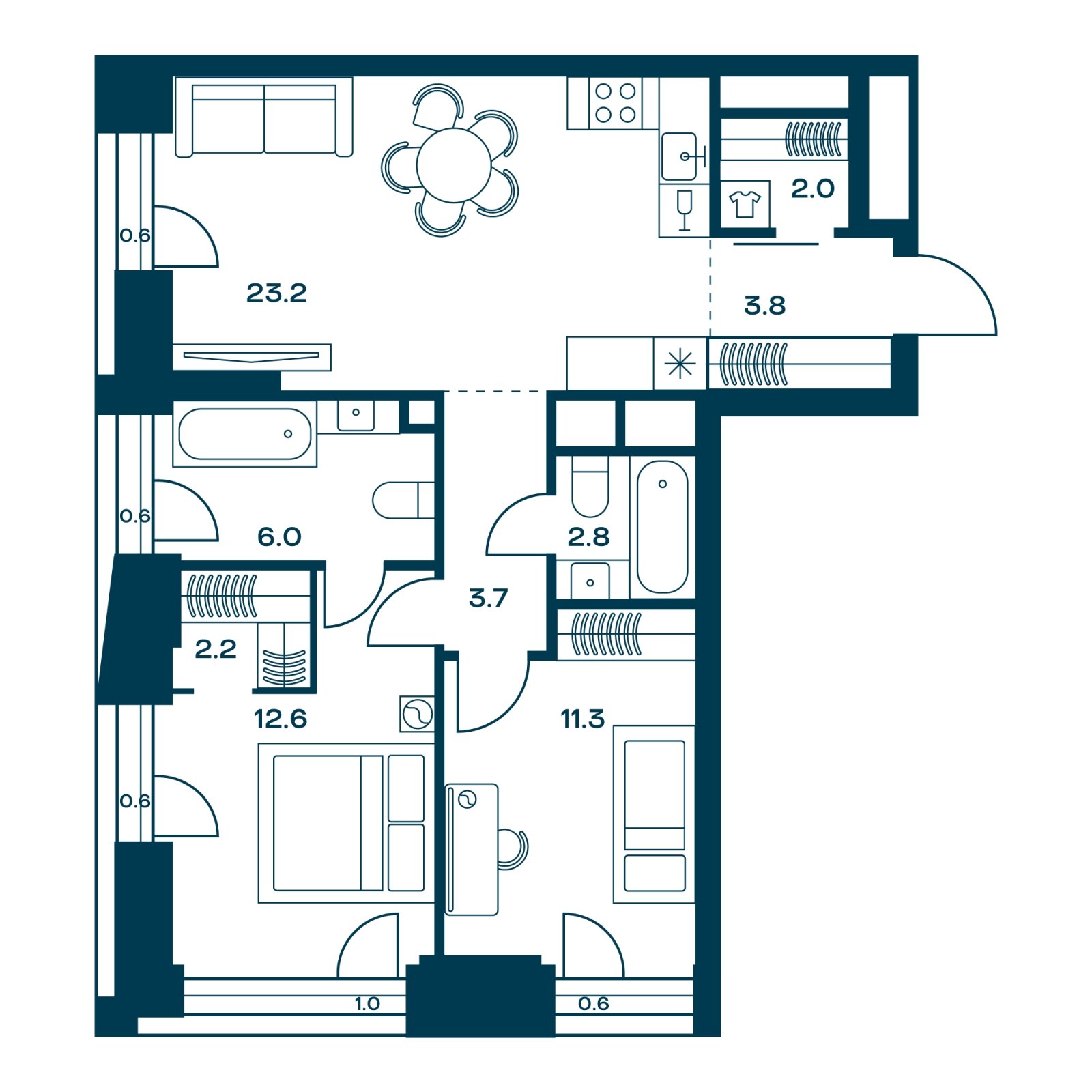 2-комнатная квартира с частичной отделкой, 68.7 м2, 5 этаж, сдача 4 квартал 2026 г., ЖК SOUL, корпус 2 - объявление 2329878 - фото №1