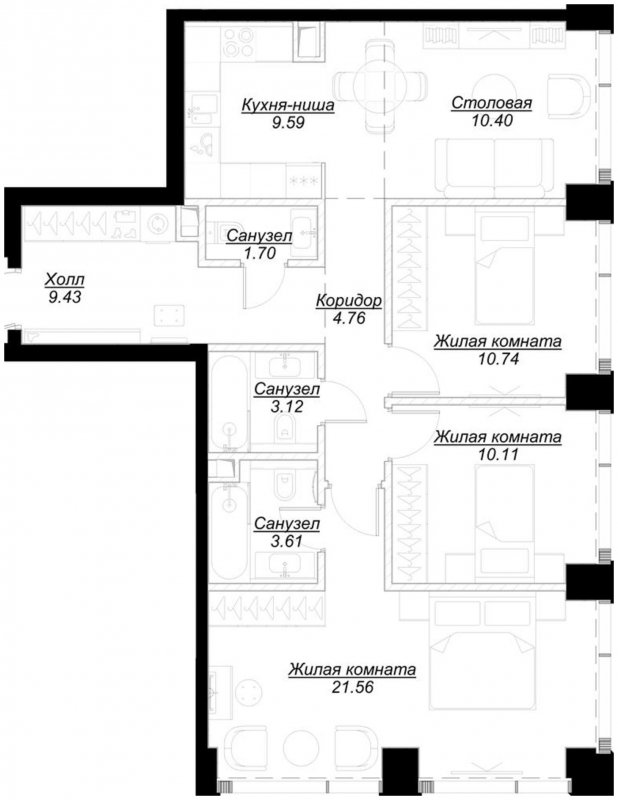 3-комнатная квартира с частичной отделкой, 85.19 м2, 8 этаж, сдача 4 квартал 2024 г., ЖК MOD, корпус Mod.M - объявление 1788494 - фото №1