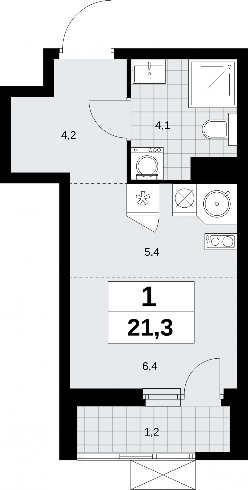 Студия с полной отделкой, 21.3 м2, 4 этаж, сдача 3 квартал 2026 г., ЖК Дзен-кварталы, корпус 6.1.3 - объявление 2327452 - фото №1