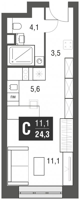 Студия с полной отделкой, 24.3 м2, 2 этаж, сдача 2 квартал 2024 г., ЖК AFI Tower, корпус 1 - объявление 1930770 - фото №1
