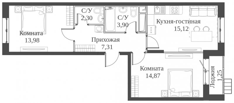 3-комнатная квартира (евро) с частичной отделкой, 58.73 м2, 18 этаж, сдача 2 квартал 2023 г., ЖК Аквилон Митино, корпус 4 - объявление 1651815 - фото №1