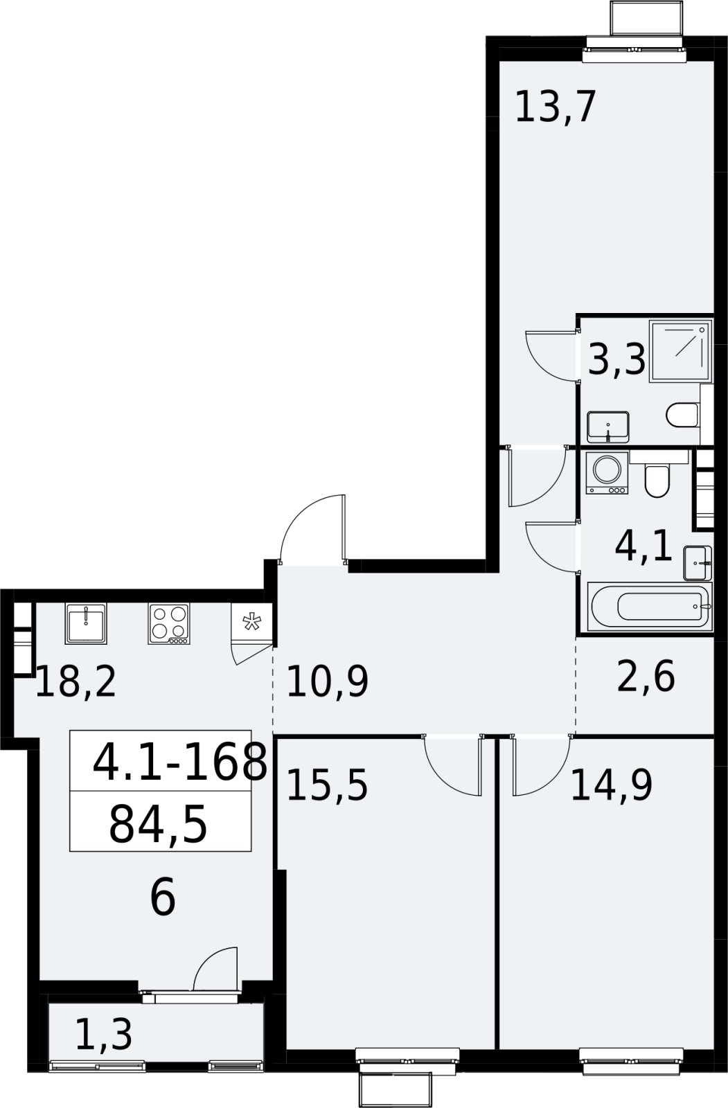 3-комнатная квартира с полной отделкой, 84.5 м2, 6 этаж, сдача 2 квартал 2027 г., ЖК Южные сады, корпус 4.1.2 - объявление 2392699 - фото №1