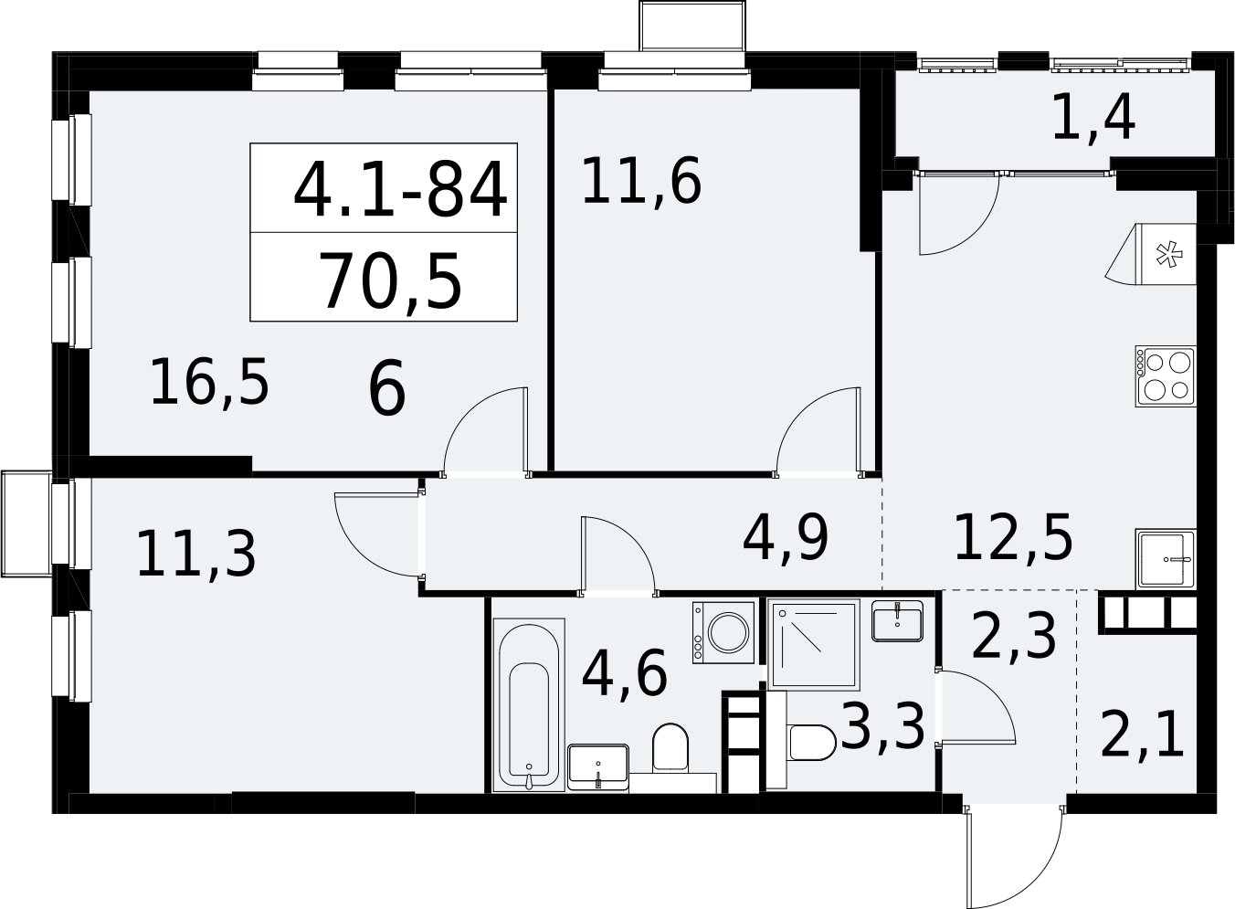 3-комнатная квартира с полной отделкой, 70.5 м2, 15 этаж, сдача 2 квартал 2027 г., ЖК Южные сады, корпус 4.1.1 - объявление 2392625 - фото №1