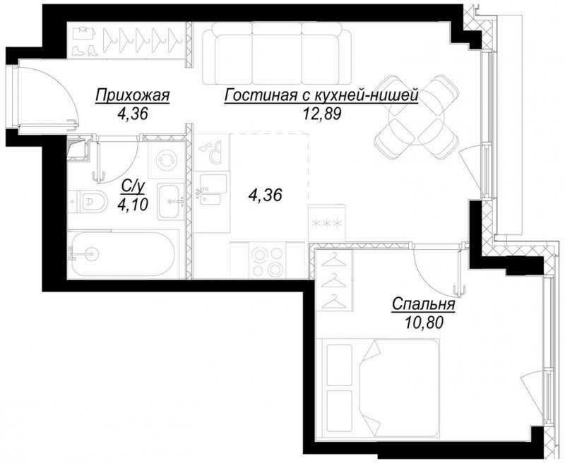 1-комнатная квартира с частичной отделкой, 36.5 м2, 11 этаж, сдача 1 квартал 2023 г., ЖК Hide, корпус RiverSide - объявление 1756831 - фото №1