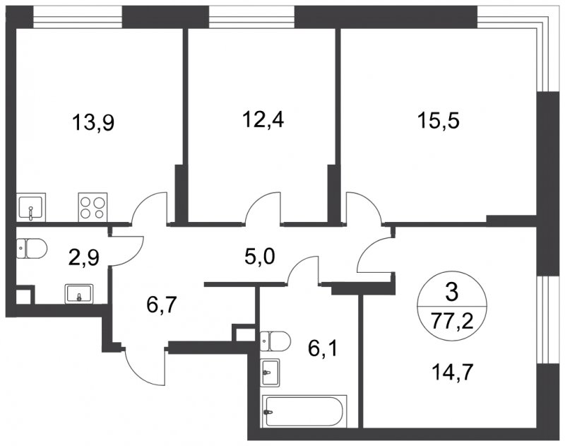 3-комнатная квартира с полной отделкой, 77.2 м2, 1 этаж, сдача 3 квартал 2025 г., ЖК город-парк Переделкино Ближнее, корпус 17-3 - объявление 1822346 - фото №1
