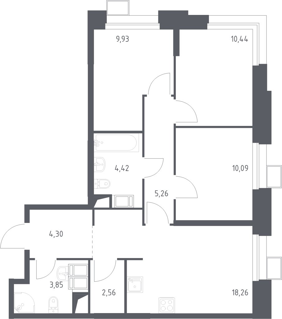 3-комнатная квартира с полной отделкой, 69.11 м2, 18 этаж, сдача 2 квартал 2024 г., ЖК Тропарево Парк, корпус 2.4 - объявление 1983339 - фото №1