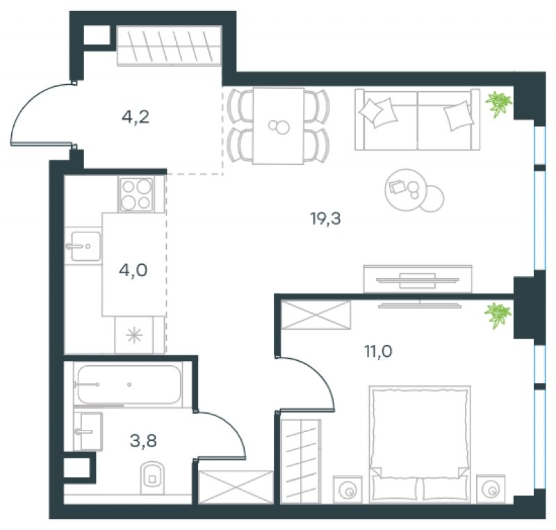 2-комнатная квартира (евро) с частичной отделкой, 42.3 м2, 18 этаж, сдача 4 квартал 2024 г., ЖК Level Мичуринский, корпус 5 - объявление 1635470 - фото №1