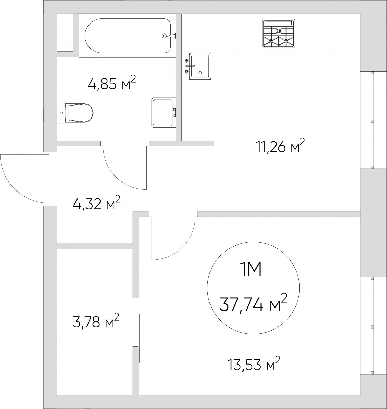 1-комнатные апартаменты без отделки, 37.74 м2, 11 этаж, сдача 1 квартал 2024 г., ЖК N'ICE LOFT, корпус 1 - объявление 2171722 - фото №1