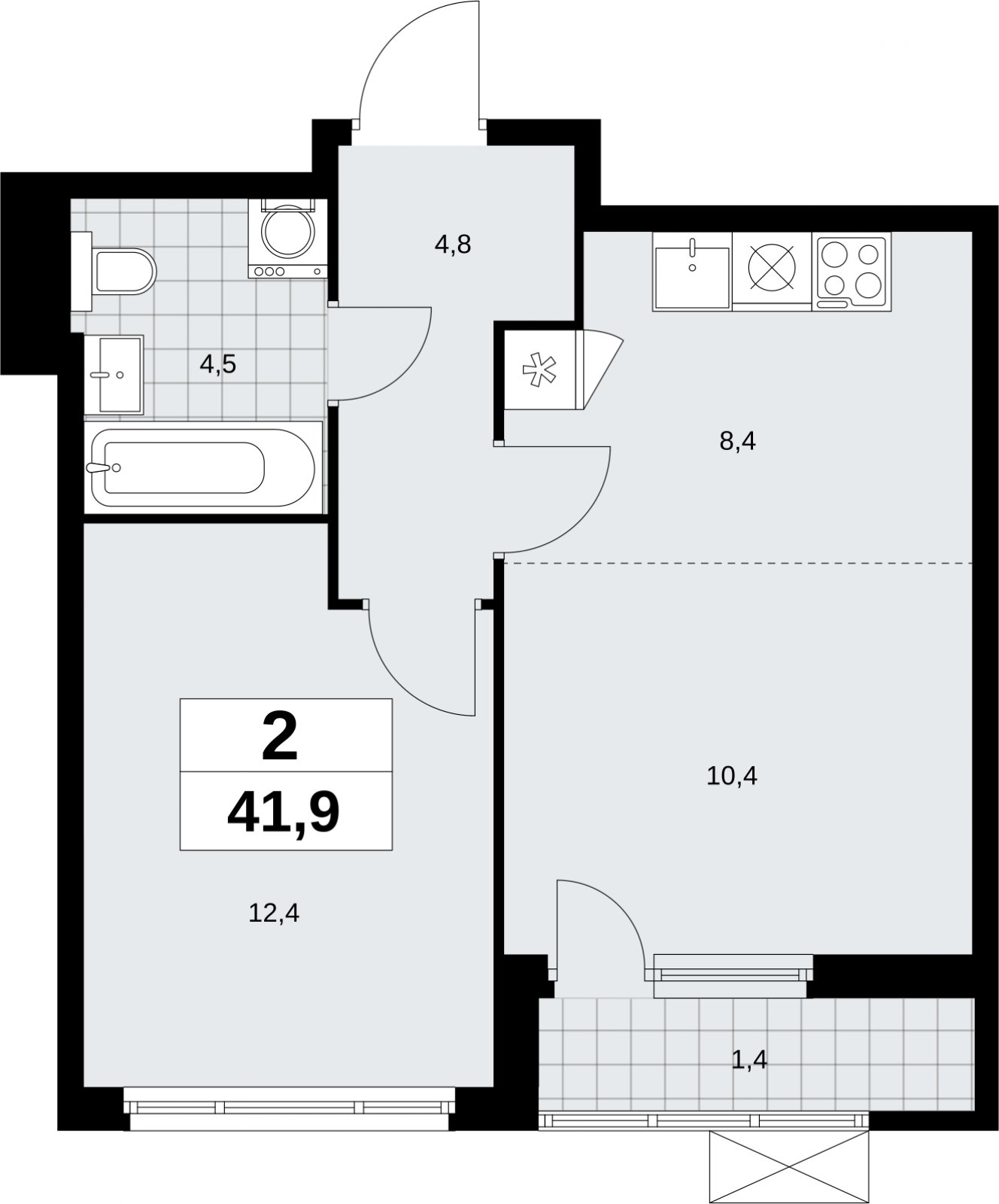 2-комнатная квартира (евро) с полной отделкой, 41.9 м2, 10 этаж, сдача 3 квартал 2026 г., ЖК Дзен-кварталы, корпус 6.1.3 - объявление 2327417 - фото №1