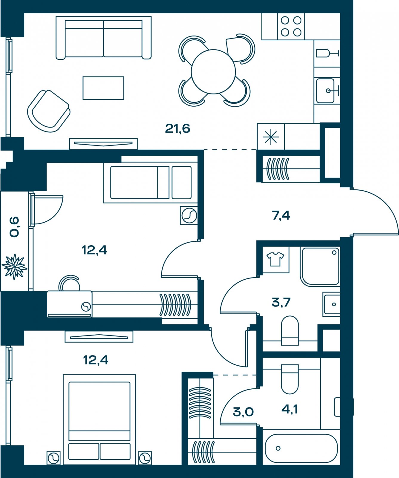 2-комнатная квартира без отделки, 65.2 м2, 15 этаж, сдача 4 квартал 2026 г., ЖК SOUL, корпус 5 - объявление 2329818 - фото №1