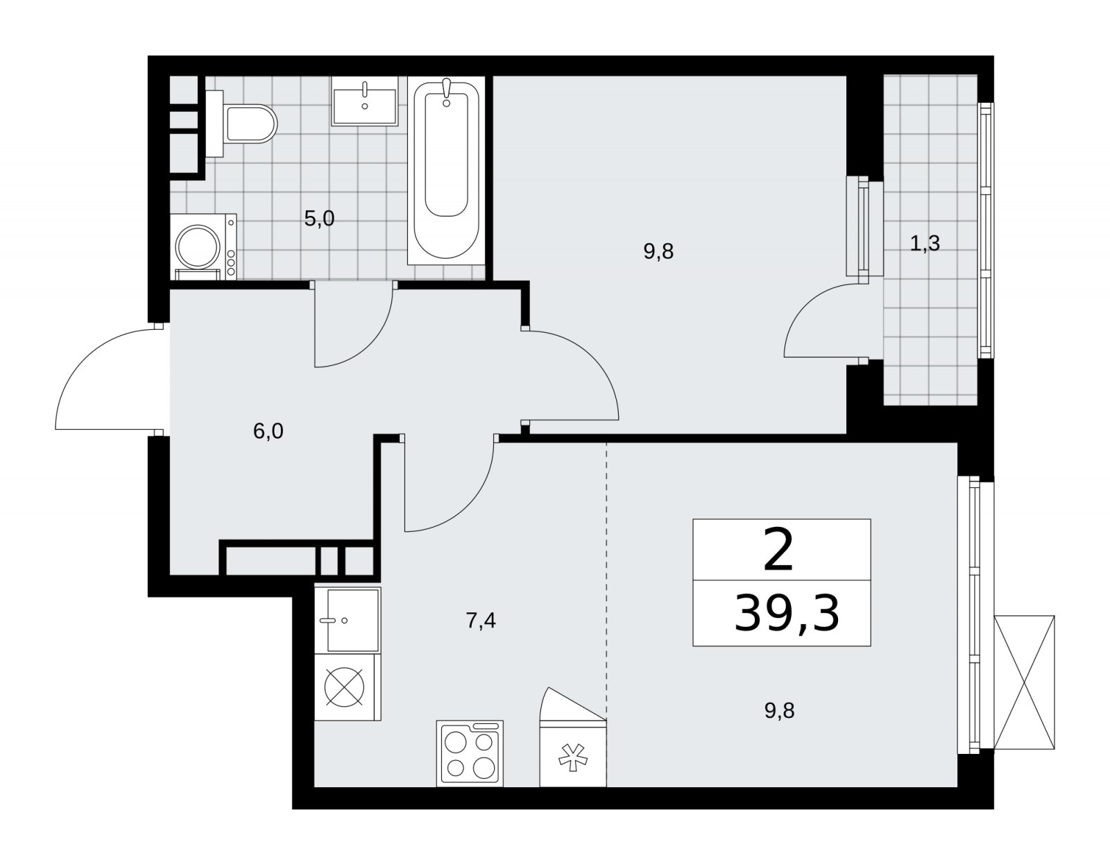 2-комнатная квартира (евро) без отделки, 39.3 м2, 9 этаж, сдача 4 квартал 2025 г., ЖК Прокшино, корпус 11.1.4 - объявление 2257612 - фото №1