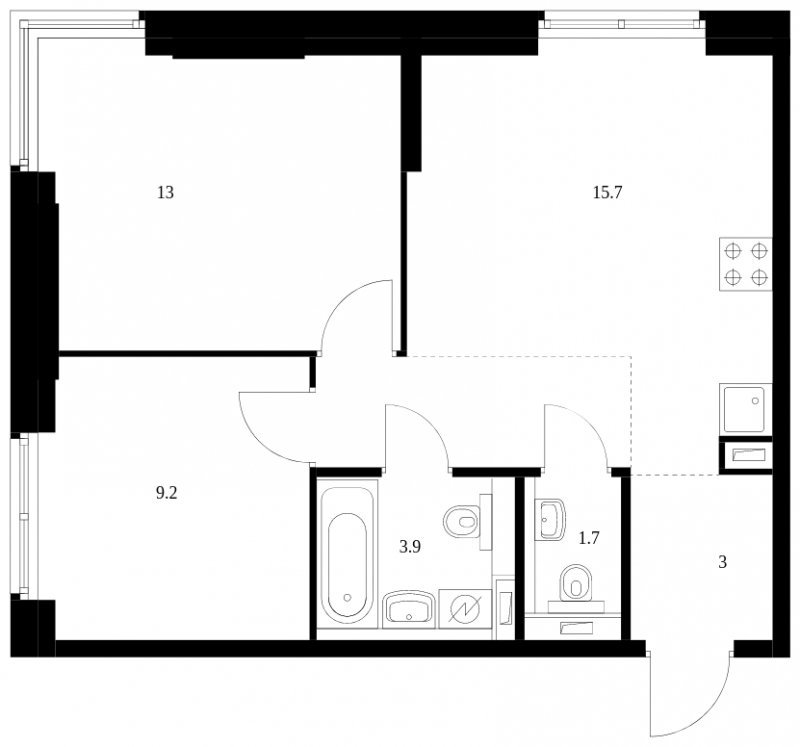 2-комнатная квартира без отделки, 51 м2, 1 этаж, сдача 4 квартал 2023 г., ЖК Holland park, корпус 12 - объявление 1558222 - фото №1