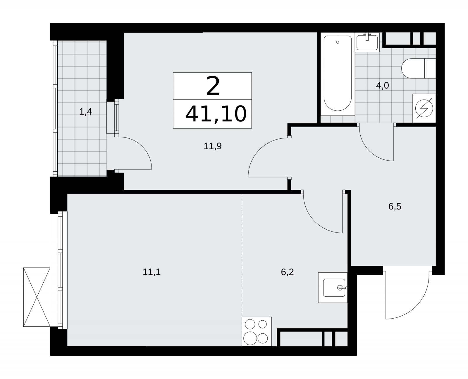 2-комнатная квартира (евро) без отделки, 41.1 м2, 12 этаж, сдача 3 квартал 2025 г., ЖК Бунинские кварталы, корпус 3.2 - объявление 2151907 - фото №1