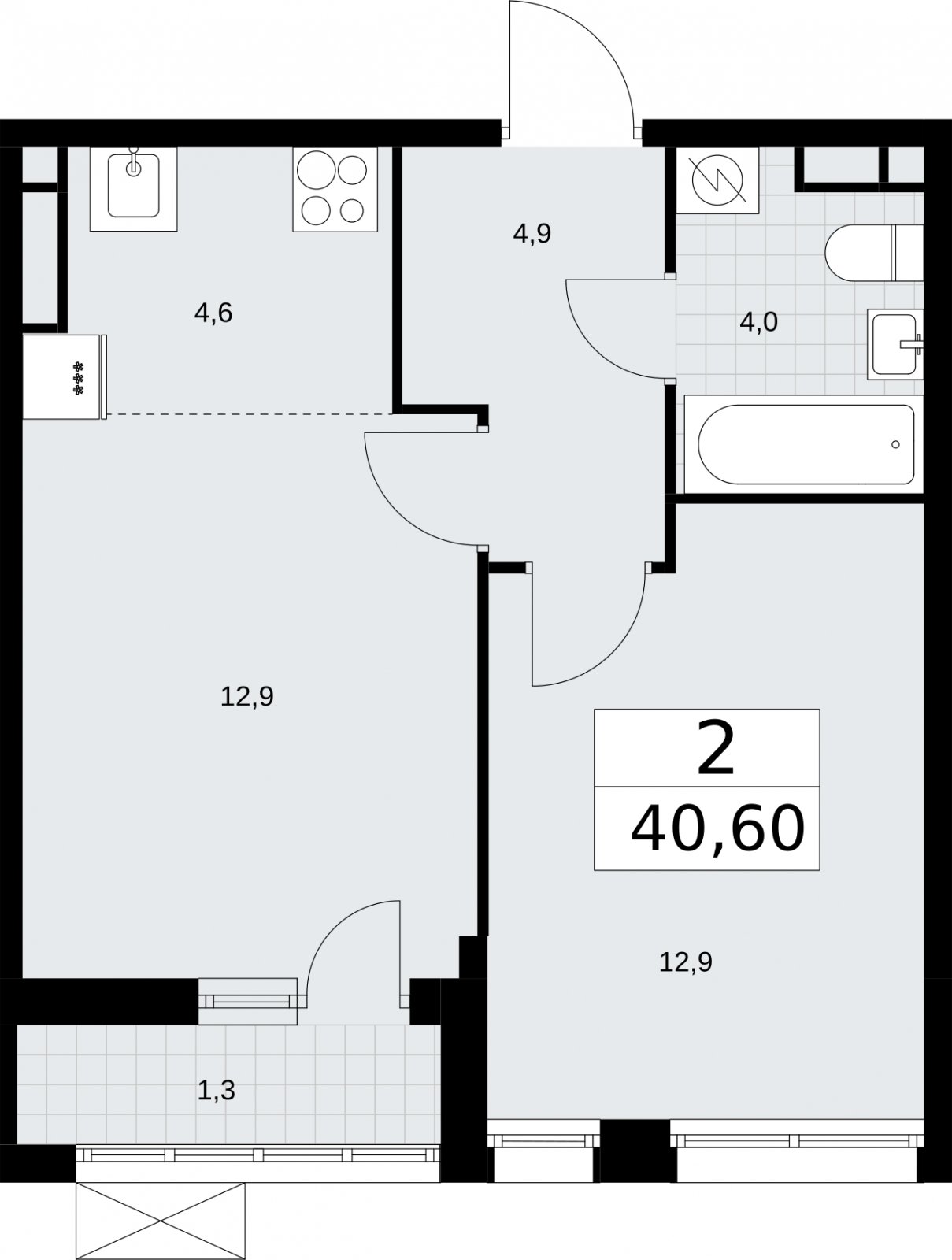 2-комнатная квартира (евро) без отделки, 40.6 м2, 5 этаж, сдача 3 квартал 2026 г., ЖК Родные кварталы, корпус 2 - объявление 2295537 - фото №1