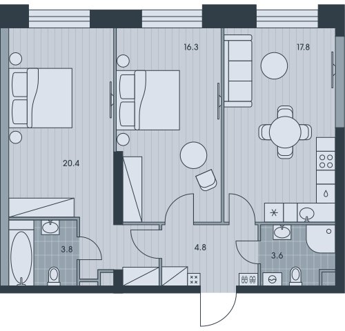 3-комнатная квартира без отделки, 66.7 м2, 33 этаж, сдача 3 квартал 2025 г., ЖК EVER, корпус 4 - объявление 2331768 - фото №1