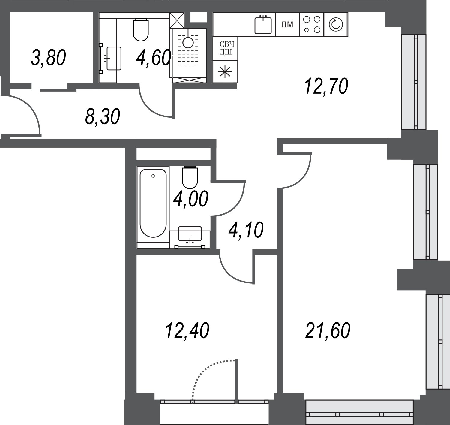 2-комнатная квартира без отделки, 71.4 м2, 13 этаж, дом сдан, ЖК AFI Park Воронцовский, корпус 4 - объявление 2359844 - фото №1