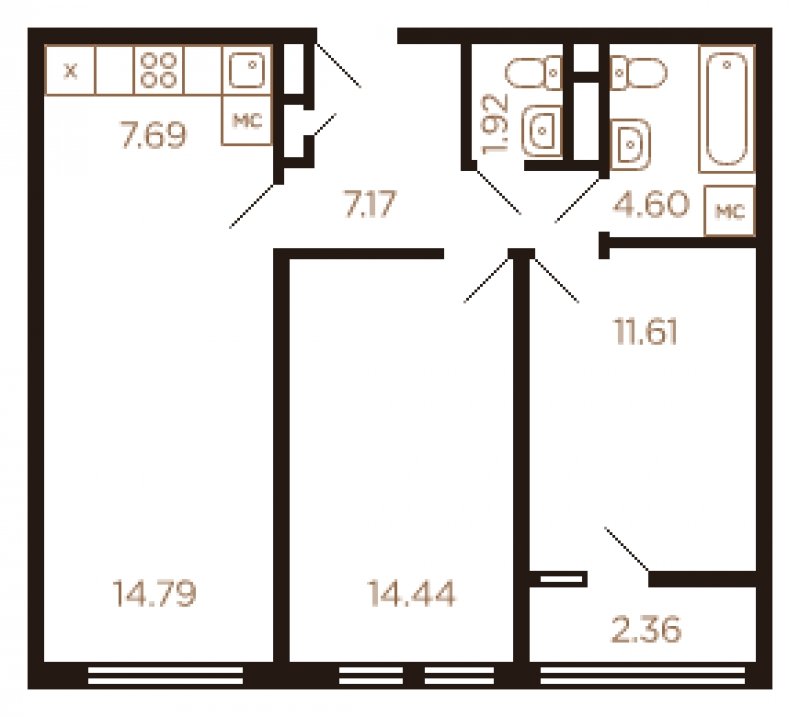 3-комнатная квартира без отделки, 64 м2, 8 этаж, сдача 4 квартал 2022 г., ЖК Миниполис Рафинад, корпус 3 - объявление 1463798 - фото №1