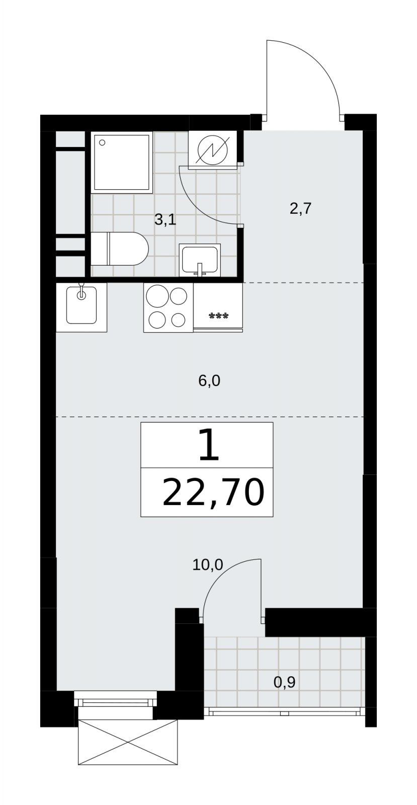 Студия с частичной отделкой, 22.7 м2, 13 этаж, сдача 4 квартал 2025 г., ЖК Скандинавия, корпус 28.4 - объявление 2202715 - фото №1