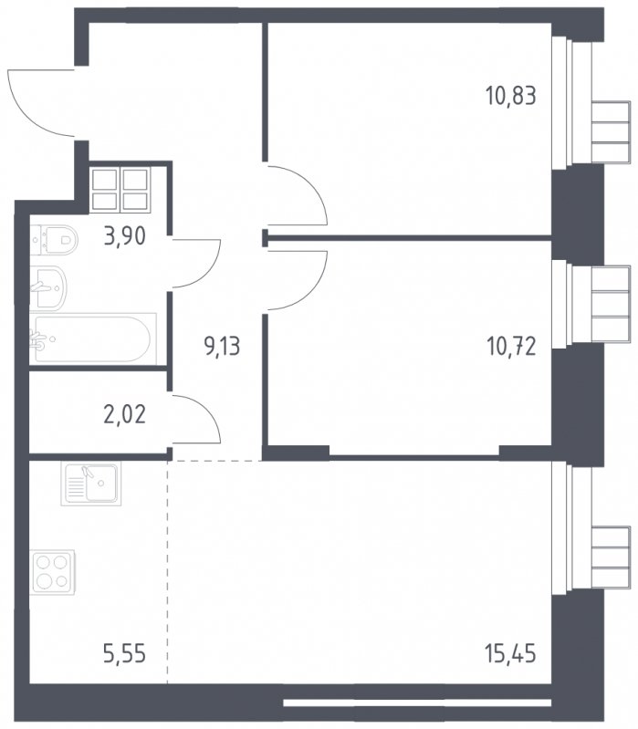 3-комнатные апартаменты с полной отделкой, 57.6 м2, 12 этаж, сдача 1 квартал 2023 г., ЖК Тропарево Парк, корпус 1.1 - объявление 1539275 - фото №1