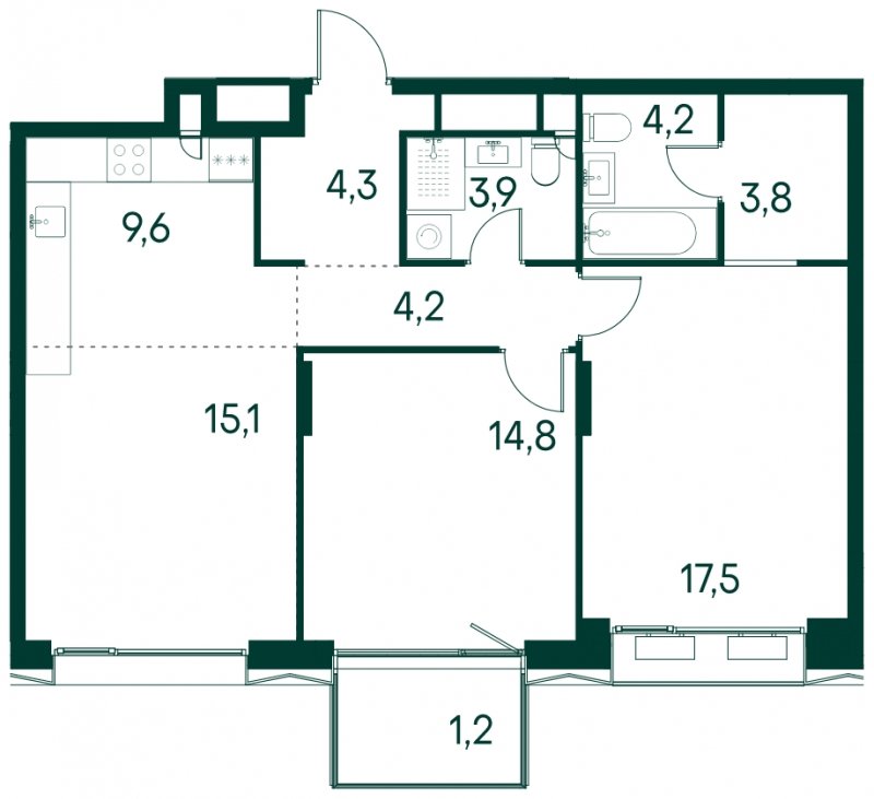 2-комнатная квартира без отделки, 78.6 м2, 2 этаж, сдача 2 квартал 2025 г., ЖК Клубный город на реке Primavera, корпус 1 квартала "Vivaldi" - объявление 1930761 - фото №1