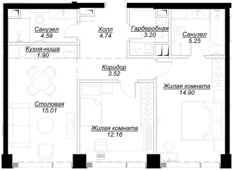 2-комнатная квартира с частичной отделкой, 65.14 м2, 24 этаж, сдача 4 квартал 2024 г., ЖК MOD, корпус Mod.D - объявление 1788402 - фото №1