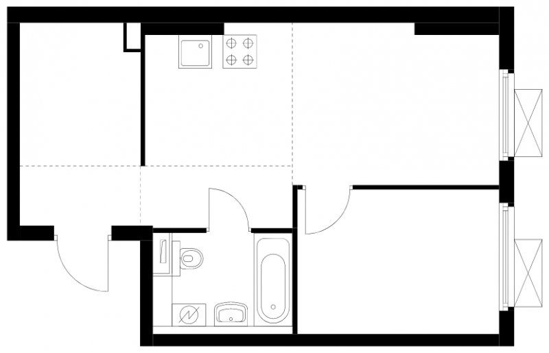 2-комнатная квартира (евро) с полной отделкой, 41.6 м2, 8 этаж, сдача 4 квартал 2024 г., ЖК Бунинские луга, корпус 3.4.1 - объявление 1776918 - фото №1