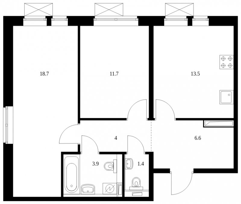 2-комнатная квартира с полной отделкой, 59.8 м2, 13 этаж, сдача 4 квартал 2023 г., ЖК Саларьево Парк, корпус 48.4 - объявление 1547071 - фото №1