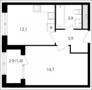 1-комнатная квартира без отделки, 36.2 м2, 18 этаж, дом сдан, ЖК Михалковский, корпус 1 - объявление 2236229 - фото №1