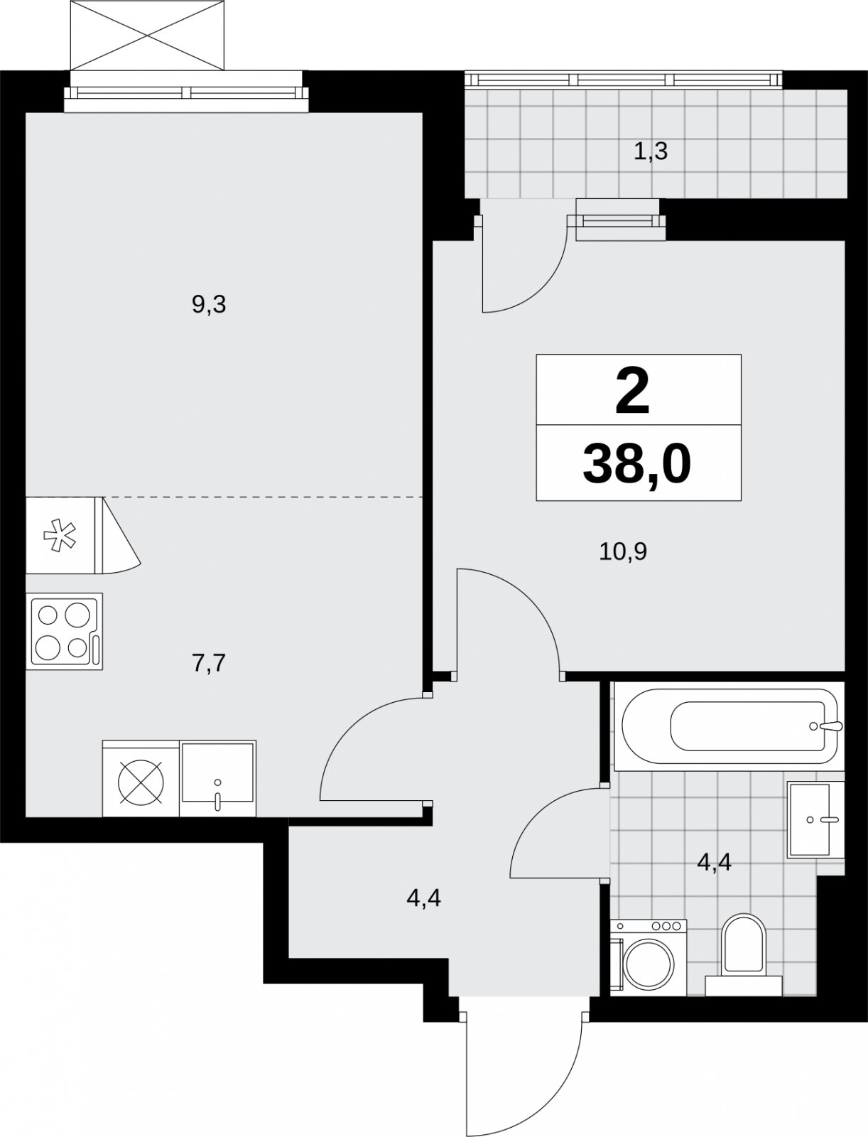2-комнатная квартира (евро) без отделки, 38 м2, 8 этаж, сдача 1 квартал 2026 г., ЖК Дзен-кварталы, корпус 6.2.1 - объявление 2328391 - фото №1