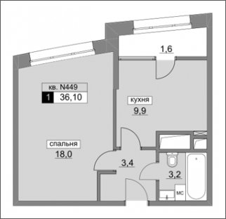 1-комнатная квартира без отделки, 36.1 м2, 12 этаж, сдача 4 квартал 2022 г., ЖК Румянцево-Парк, корпус 3 - объявление 1186855 - фото №1