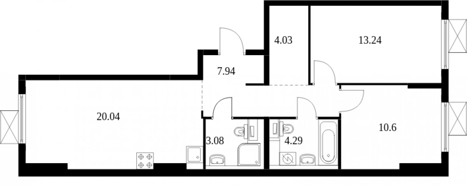 2-комнатная квартира с полной отделкой, 63.22 м2, 7 этаж, сдача 2 квартал 2025 г., ЖК Середневский лес, корпус 4.1 - объявление 2230369 - фото №1