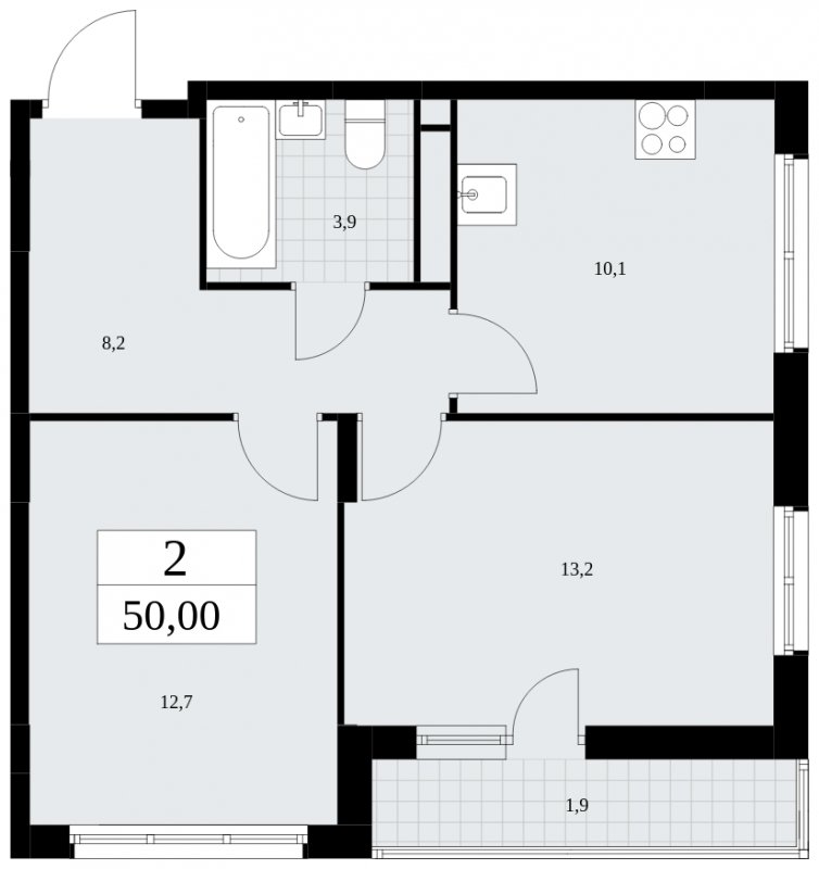 2-комнатная квартира с частичной отделкой, 50 м2, 16 этаж, сдача 4 квартал 2024 г., ЖК Скандинавия, корпус 36.1.1 - объявление 1801824 - фото №1