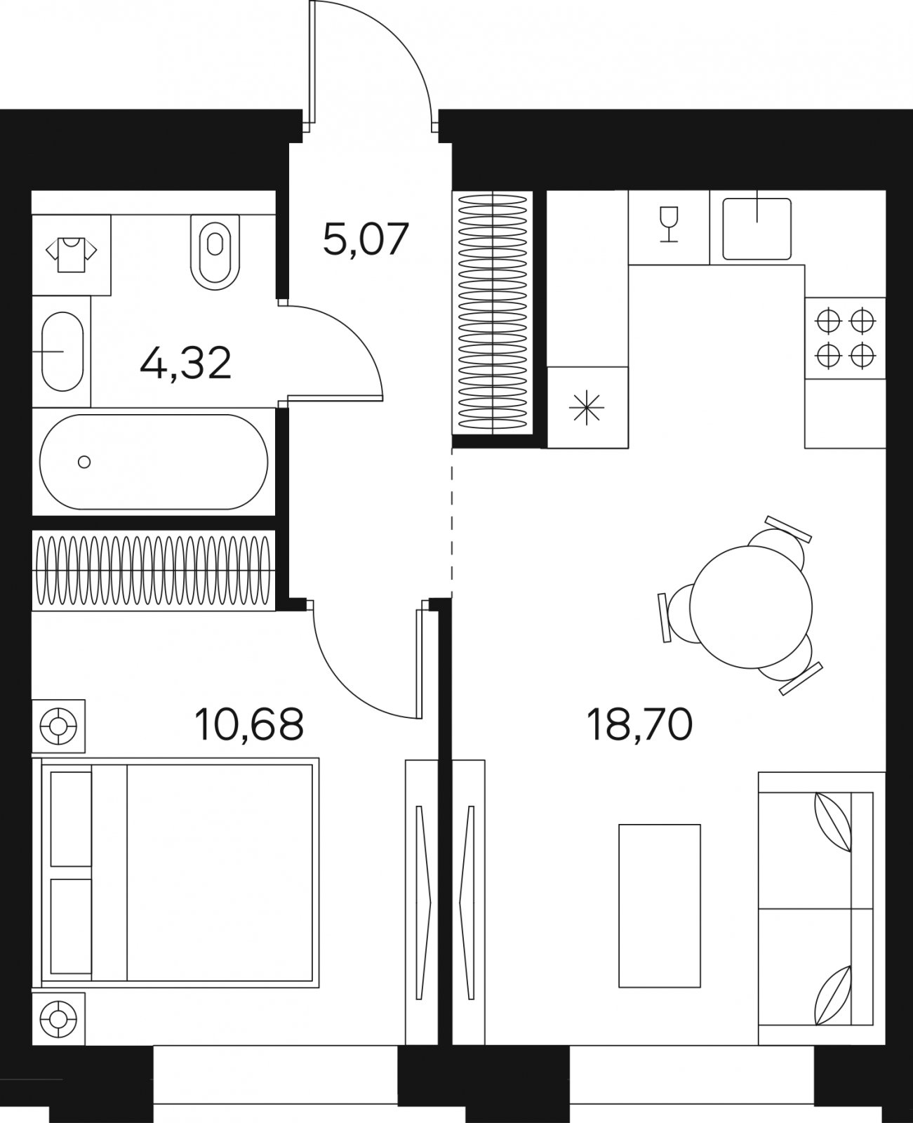 1-комнатная квартира без отделки, 38.77 м2, 5 этаж, сдача 4 квартал 2024 г., ЖК FØRST, корпус 2 - объявление 1943040 - фото №1