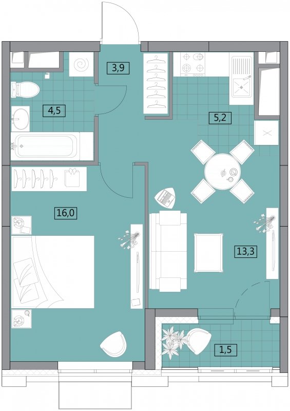 2-комнатная квартира без отделки, 45.3 м2, 22 этаж, дом сдан, ЖК Вестердам, корпус 3 - объявление 1862055 - фото №1