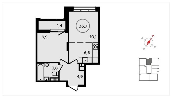 2-комнатная квартира (евро) с полной отделкой, 36.7 м2, 8 этаж, сдача 3 квартал 2024 г., ЖК Скандинавия, корпус 22.5 - объявление 1625809 - фото №1