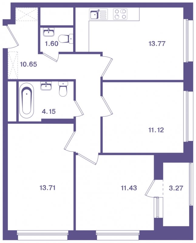 3-комнатная квартира без отделки, 68.2 м2, 19 этаж, сдача 1 квартал 2022 г., ЖК Ты и Я, корпус 1 - объявление 1602602 - фото №1