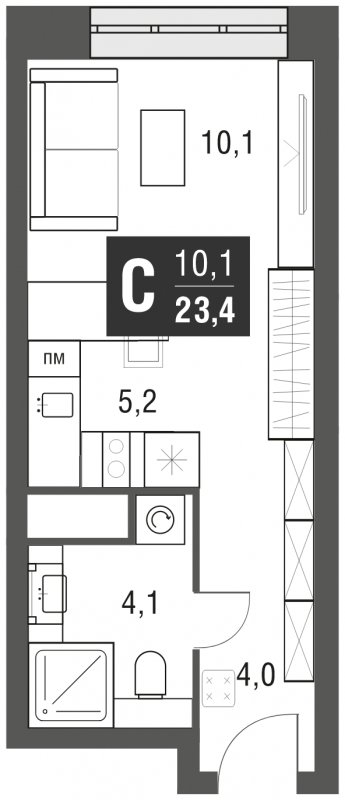 Студия с полной отделкой, 23.4 м2, 11 этаж, сдача 2 квартал 2024 г., ЖК AFI Tower, корпус 1 - объявление 1930895 - фото №1