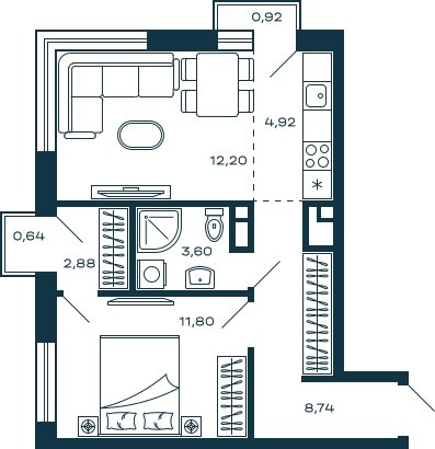 1-комнатная квартира без отделки, 44.61 м2, 10 этаж, сдача 3 квартал 2025 г., ЖК М_5, корпус 2 - объявление 2022009 - фото №1