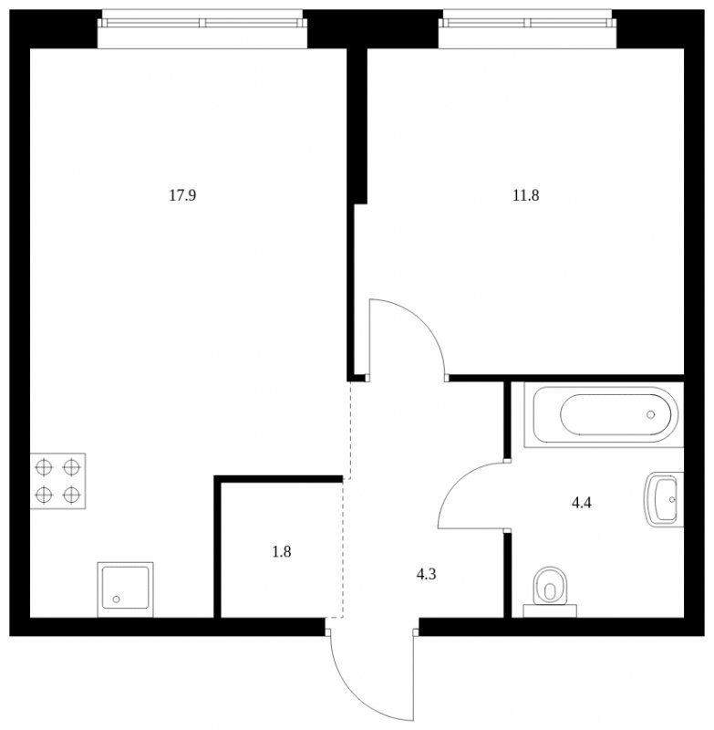 1-комнатная квартира без отделки, 40.2 м2, 1 этаж, сдача 4 квартал 2023 г., ЖК Holland park, корпус 11 - объявление 1741485 - фото №1