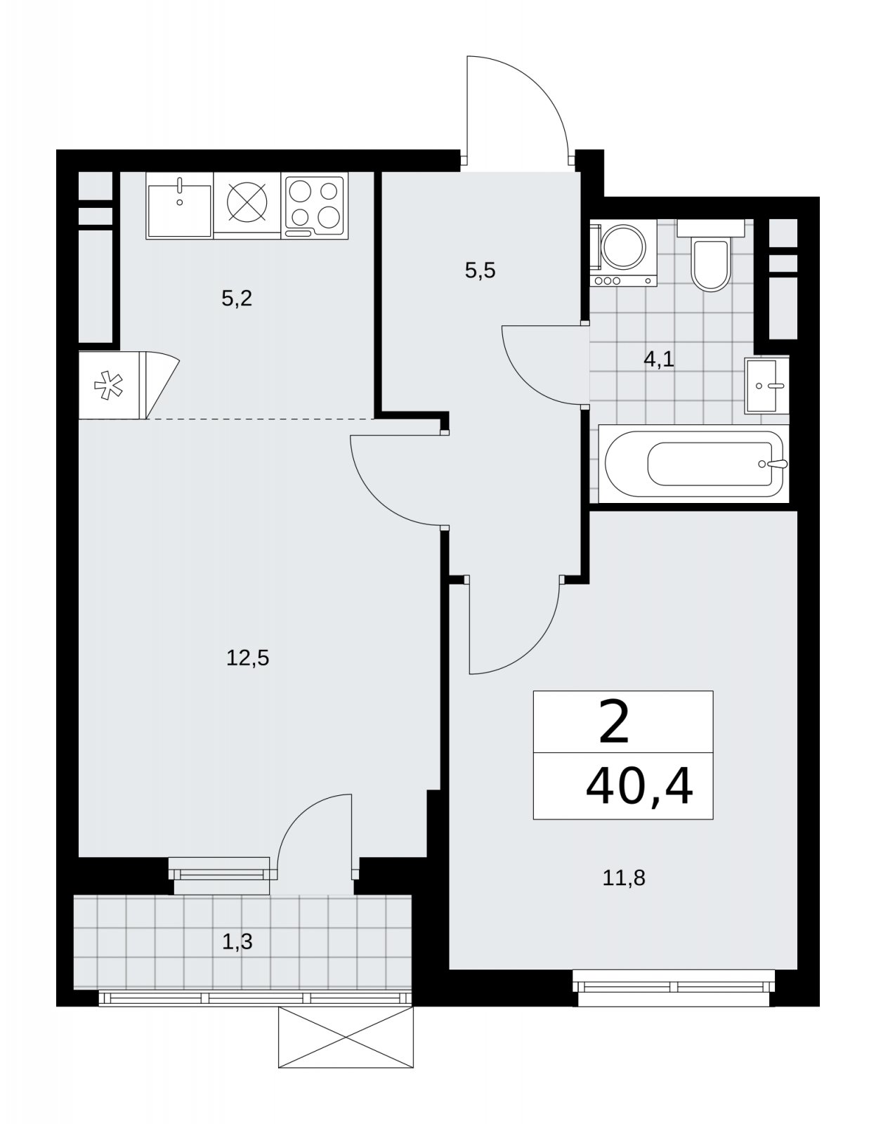 2-комнатная квартира (евро) с частичной отделкой, 40.4 м2, 15 этаж, сдача 2 квартал 2026 г., ЖК Прокшино, корпус 11.2.3 - объявление 2270252 - фото №1