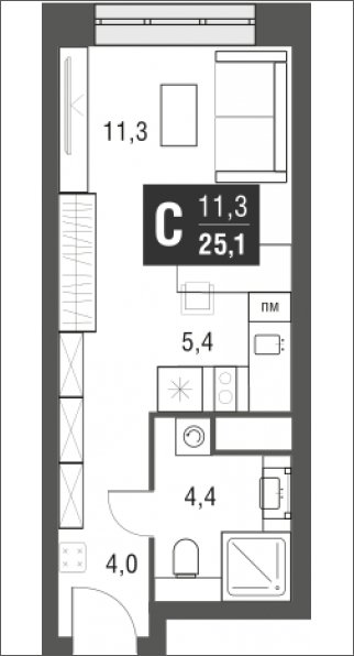 Студия с полной отделкой, 25.1 м2, 10 этаж, сдача 2 квартал 2024 г., ЖК AFI Tower, корпус 1 - объявление 2158065 - фото №1