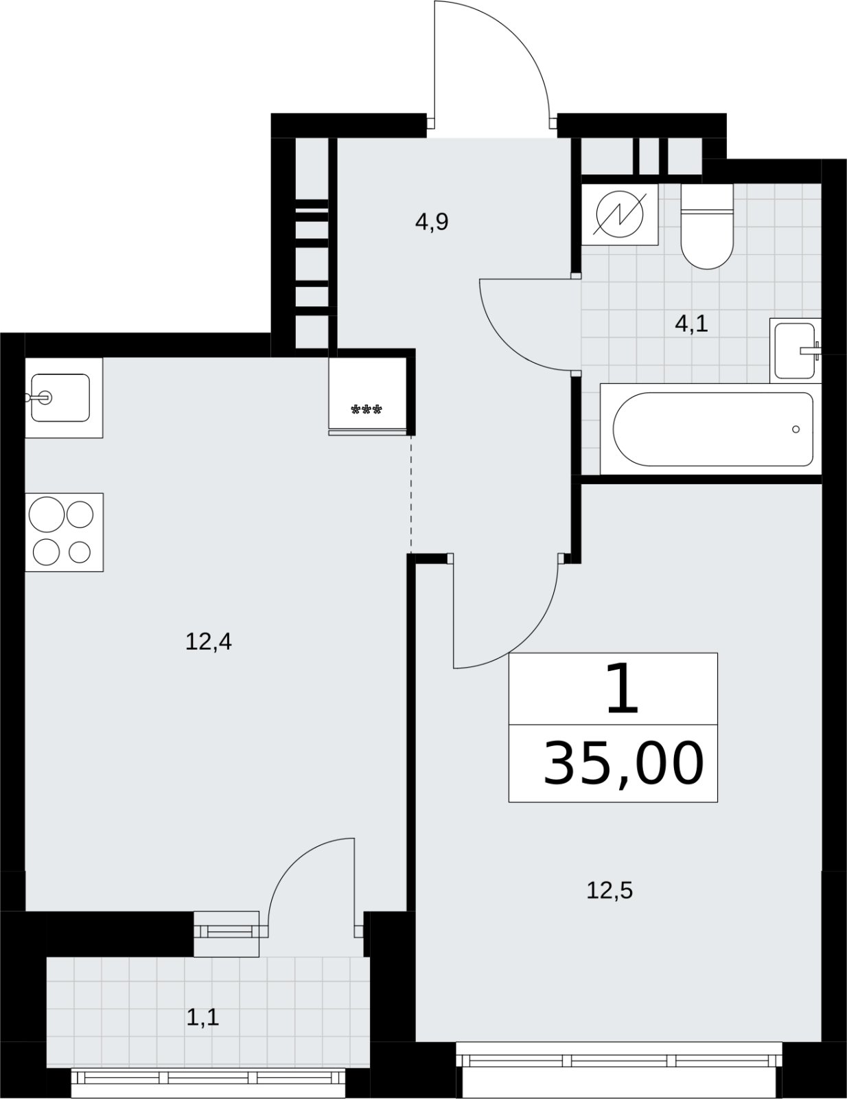 1-комнатная квартира с полной отделкой, 35 м2, 7 этаж, сдача 4 квартал 2026 г., ЖК Родные кварталы, корпус 3.3 - объявление 2378477 - фото №1